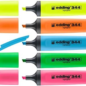 Edding 344 fosforlu kalem seti - sarı, turuncu, mavi, pembe, yeşil - 5 fosforlu kalem - 2-5 mm kesik uç