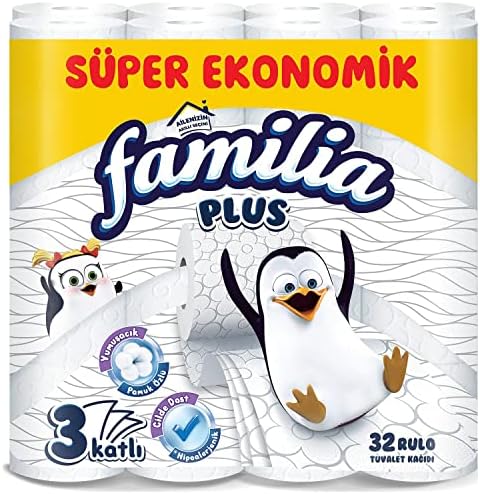 Familia Plus 3 Katlı 32 Rulo Süper Ekonomik Tuvalet Kağıdı, Hipoalerjenik, Pamuk Özlü 32'li (1 x 32 Adet)