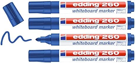 edding 260 beyaz yazı tahtası kalemi, mavi, 4'lü set, yuvarlak uç 1,5-3 mm