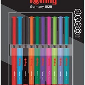 rOtring Fineliner, İnce Keçe Uçlu Kalem 0.4 mm, 10'lu Paket, Karışık Renkler