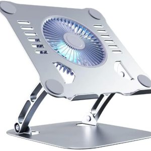 Coverzone Usb Fanlı Notebook Bilgisayar Standı Güçlü Fan Yüksekliği Ayarlanabilir Tutucu Işıklı Fan Tok Alüminyum 10-17 inç Notebooklar ile uyumlu Pedli Taban%100 Tok Aliminyum Alaşımlı Katlanır S102
