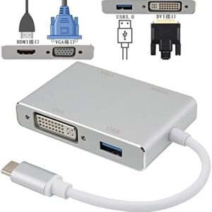 Coverzone 4 İn 1 Type-C (USB-C) To VGA, DVI(4KX2K), HDMI (4KX2K), USB 3.0 Hub Macbook İle Uyumlu Dönüştürücü/Ekran Yansıtma Çevirici Adaptör (Gümüş)
