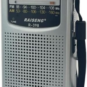 Coverzone Raiseng R-398 Pilli El Radyosu Taşıma İpli Cep ve Çantada Taşımaya Uygun Fm/AM Radyo Kulaklık Girişli Yüksek Duyarlılık Tatilde Kampda Yürüyüşlerde Kullanıma Uygun Gri