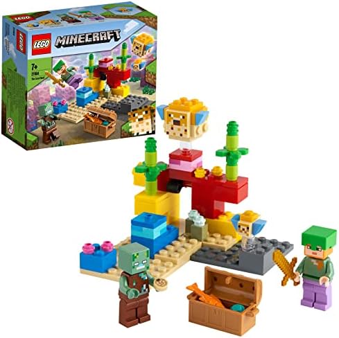 LEGO Minecraft Mercan Kayalığı 21164 - 7 Yaş ve Üzeri Macera Oyunları Seven Çocuklar İçin Alex, bir Boğuk ve 2 Güzel Kirpi Balığı İçeren Yaratıcı Oyuncak Yapım Seti (92 Parça)