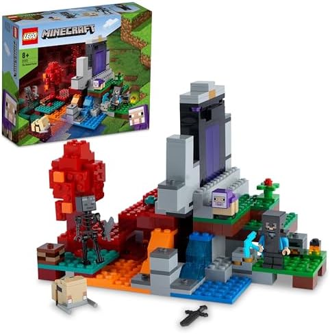 LEGO Minecraft Yıkılmış Geçit 21172-8 Yaş ve Üzeri Macera Oyunları Seven Çocuklar için Steve ve Wither İskeleti İçeren Yaratıcı Oyuncak Yapım Seti (316 Parça)