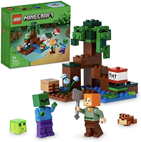 LEGO® Minecraft® Bataklık Macerası 21240-7 Yaş ve Üzeri Çocuklar için Alex, Zombi, Balçık ve Kurbağa İçeren Oyuncak Yapım Seti (65 Parça)