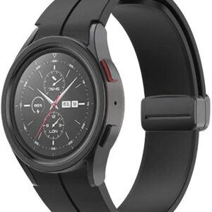 Coverzone Samsung Galaxy Watch 5 Pro ile uyumlu Kayış Katlanabilir Toka Single Line 44mm Samsung Galaxy Watch 5 Pro ile uyumlu Kordon Siyah