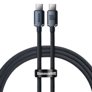 Baseus Crystal Shine 100W 120 cm PD Type-C Şarj Kablosu Siyah – MaviKutu