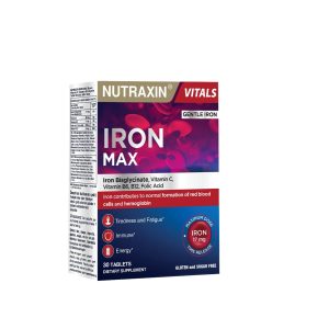 Nutraxin Iron Max 30 Tablet – Demir, C Vitamini, Folik Asit ve B12 Vitamini İçeren Takviye – MaviKutu