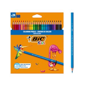BIC Kids Tropicolors Kuru Boya Kalemi 24 Renk, Kıymık Oluşturmaz, Ağaç Kesilmeden Üretilmiştir, Çiğnemeye Dayanıklı – MaviKutu