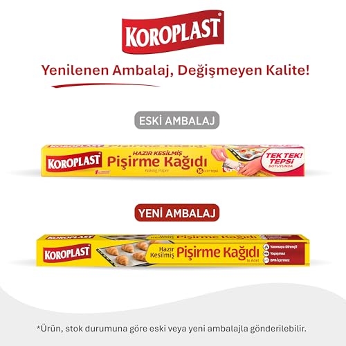Koroplast Hazır Kesilmiş Pişirme Kağıdı 16 adet 42×37 cm, Helal Sertifikalı BPA İçermez, Fırında Tavuk, Et, Tatlı, Börek Pişirmek için Yüksek Isıya Dayanıklı Hazır Fırın Pişirme Kağıdı Yapışmaz Yanmaz – MaviKutu