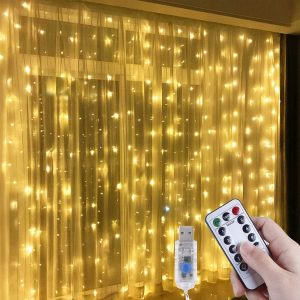 ROBEVE 3×3 Metre Peri Led Kumandalı Perde Asma Kancalı Peri Led Yılbaşı Led Gün Işığı Led Işık 8 Modlu Parti Işığı Dekoratif Işık Led Saçak Led Işık Perde Led Yılbaşı Dekorasyon – MaviKutu