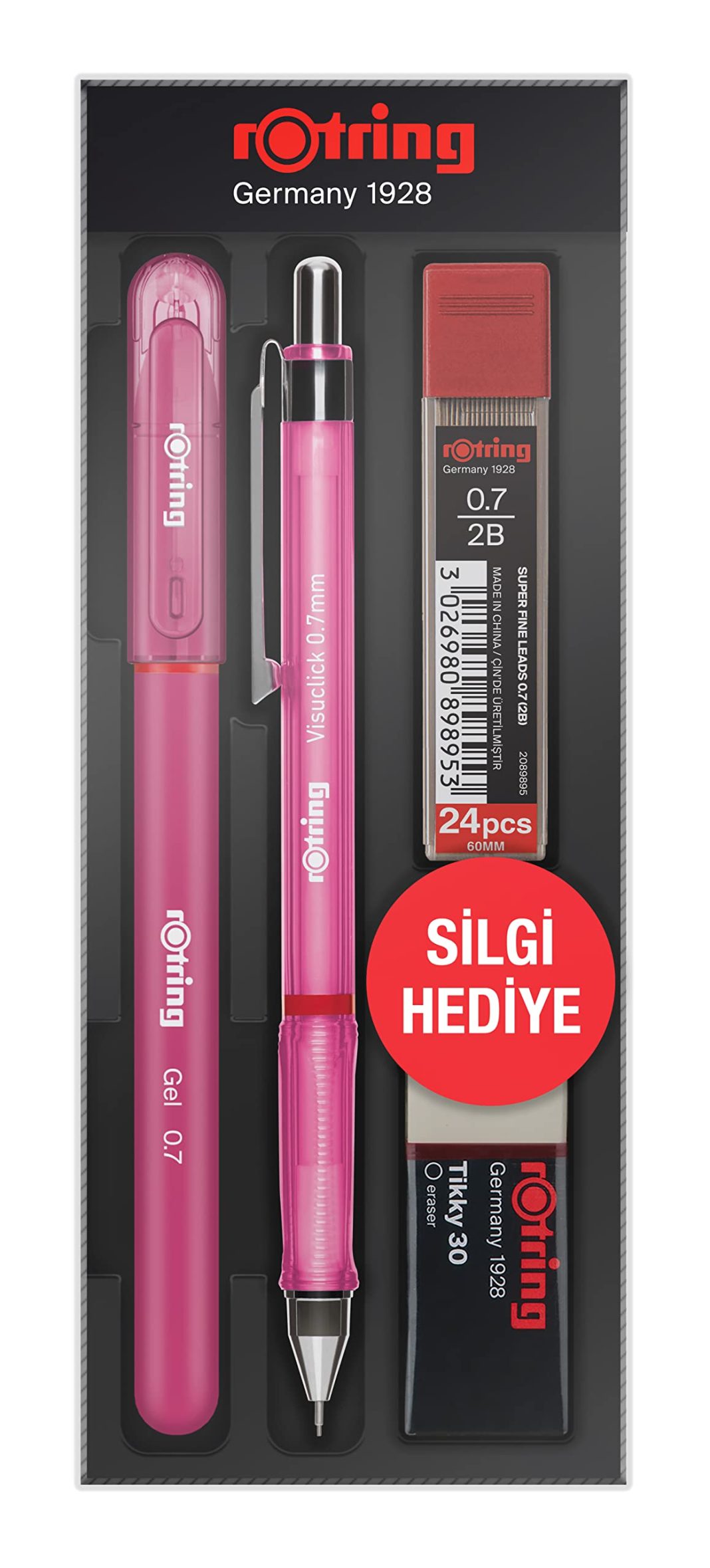 Rotring Visuclick Jel Okul Seti 0,7 mm, Mekanik Kurşun Kalem, Uç ve Silgi Seti, Pembe – MaviKutu