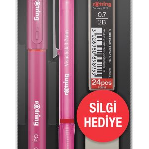 Rotring Visuclick Jel Okul Seti 0,7 mm, Mekanik Kurşun Kalem, Uç ve Silgi Seti, Pembe – MaviKutu