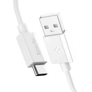 Spigen USB-A to USB-C 1 Metre Kablo 60W Güç/Hızlı Şarj / 480 Mbps Data Aktarım Hızı Type-C Ekstra Dayanıklı White – ACA08715 – MaviKutu