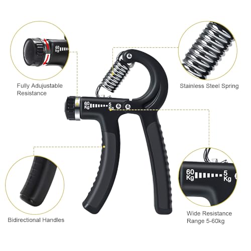 Vicloon 5 Parça Set Kavrama Güçlendirici, 5-60 kg Ayarlanabilir El Kavrama Güçlendirici, Monitörlü, Parmak Sedyesi, Stres Giderici Kavrama Topu, Sporcular ve Müzisyenler için – MaviKutu