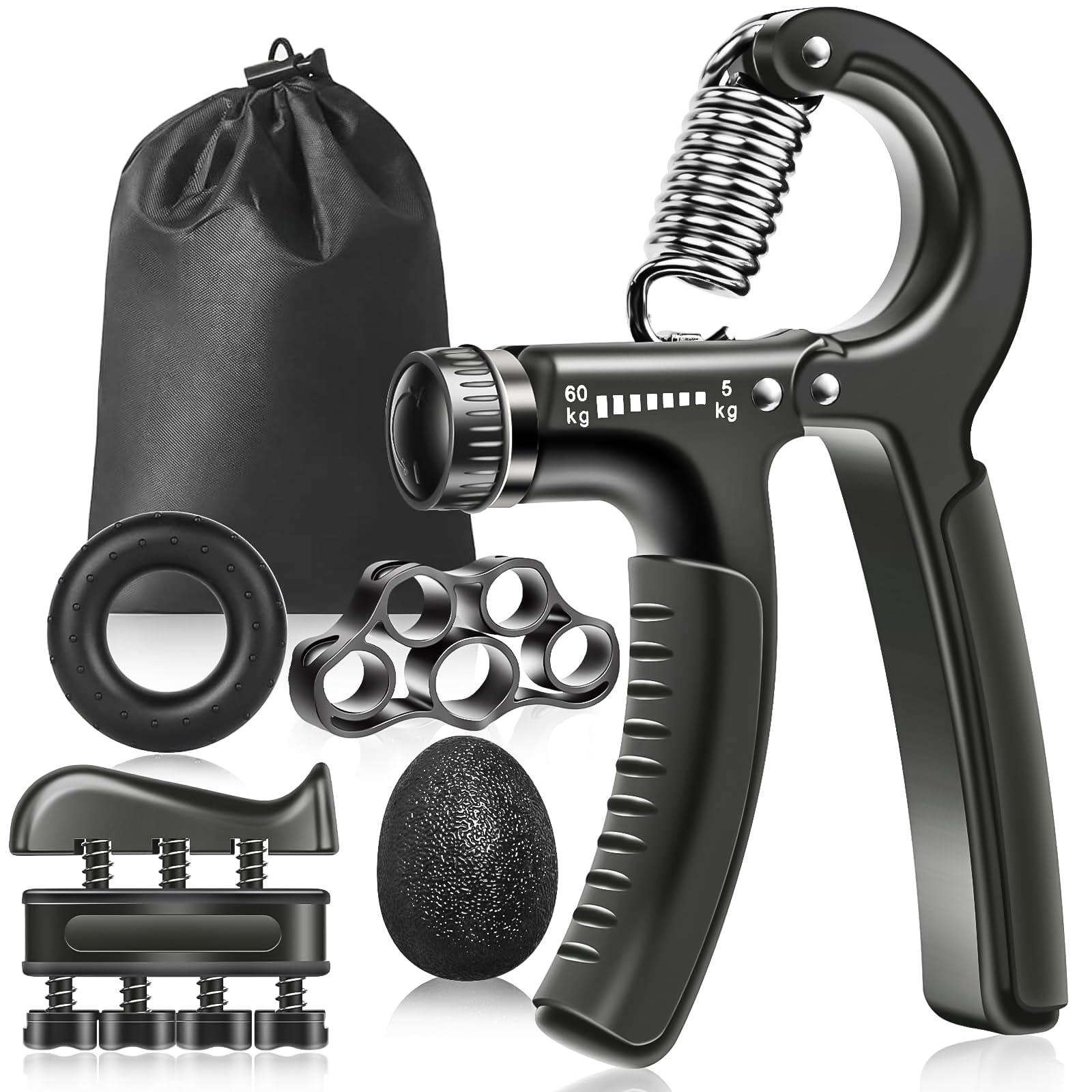 Vicloon 5 Parça Set Kavrama Güçlendirici, 5-60 kg Ayarlanabilir El Kavrama Güçlendirici, Monitörlü, Parmak Sedyesi, Stres Giderici Kavrama Topu, Sporcular ve Müzisyenler için – MaviKutu