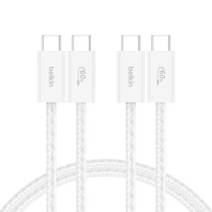 Belkin 2'li Örgülü USB-C – USB-C Kablo, 1,5 m, 60 W, Yumuşak, Esnek ve Hızlı Şarj Kablosu, iPhone 17 ve 16 Serisi, Galaxy S25, Pixel 10, iPad Pro ve Daha Fazlasıyla Uyumlu, Beyaz – MaviKutu