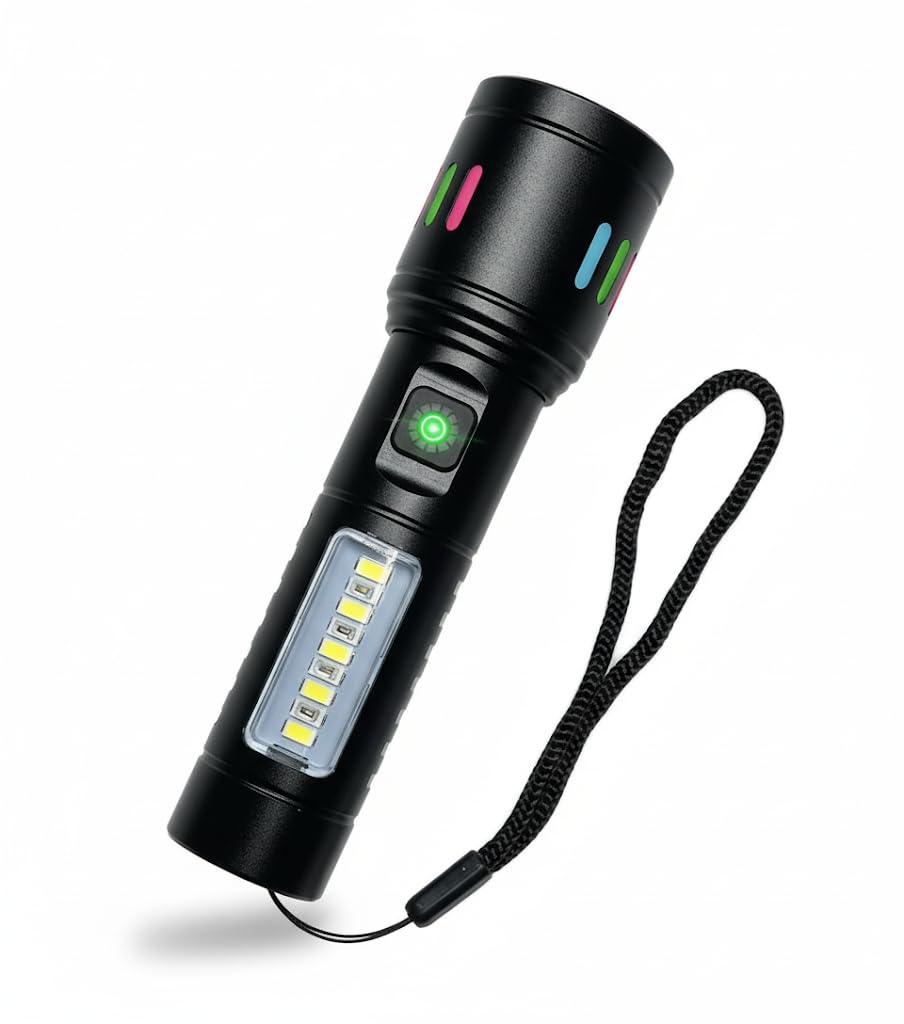 Orret Home 2000 Lümen Şarjlı El Feneri – 6 Işık Modlu Metal Kasalı, Zoom Özellikli, Type-C Şarj Girişli, Suya Dayanıklı Güçlü Led Fener, Kamp ve Acil Durum Aydınlatma Lambası – MaviKutu