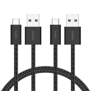 Belkin 2'li Örgülü USB-A – USB-C Kablo, 1,5 m, 15 W, Yumuşak, Esnek ve Hızlı Şarj Kablosu, iPhone 17 ve 16 Serisi, Galaxy S25, Pixel 10, iPad Pro ve Daha Fazlasıyla Uyumlu, Siyah – MaviKutu