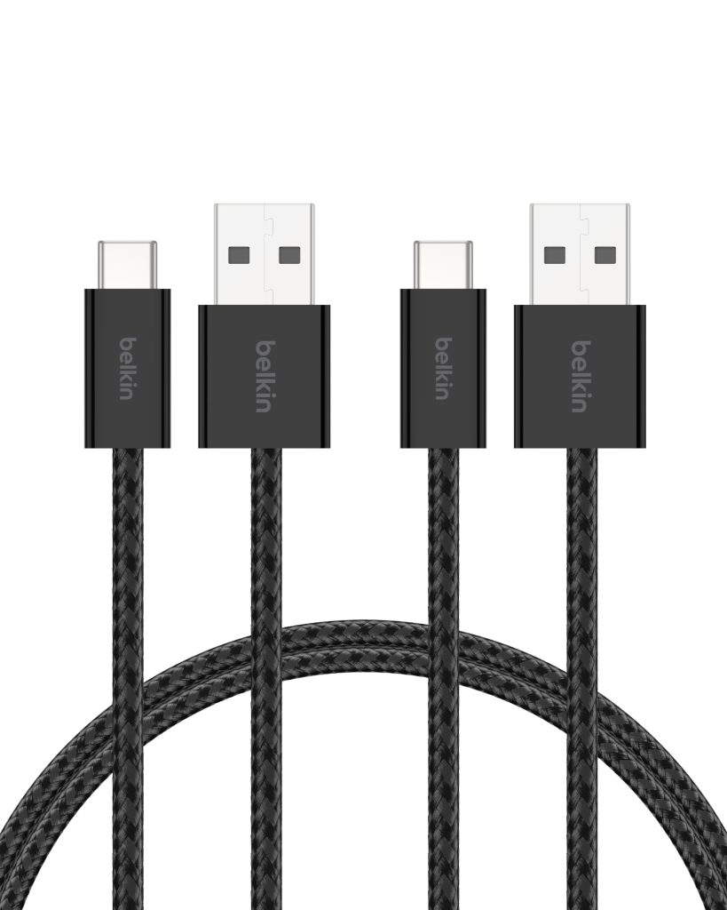 Belkin 2'li Örgülü USB-A – USB-C Kablo, 1,5 m, 15 W, Yumuşak, Esnek ve Hızlı Şarj Kablosu, iPhone 17 ve 16 Serisi, Galaxy S25, Pixel 10, iPad Pro ve Daha Fazlasıyla Uyumlu, Siyah – MaviKutu