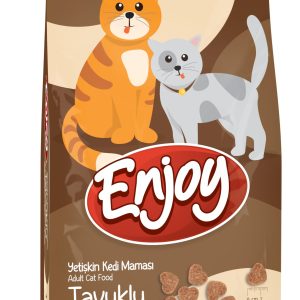 Enjoy Kuru Kedi Maması, Tavuklu, Yetişkin, Keten Tohumu ile Omega 3 & 6 Katkısı, 1 Kg – MaviKutu