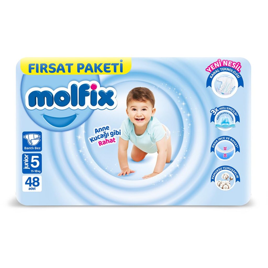 Molfix 3D Bebek Bezi, Junior 5 Beden, Fırsat Paketi 48 Adet – MaviKutu
