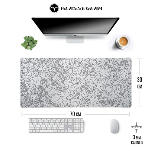 Klasse Pro – 6 Farklı Model Dikişli Kenar 70×30 cm Oyuncu Gaming Mouse Pad (White Map Lines) – MaviKutu
