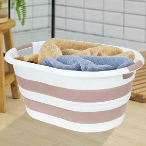 38 Litre Katlanabilir Silikon Çamaşır Sepeti Akordiyon Katlanır Sele Yer Kaplamayan Taşınabilir Ergonomik Kulplu Dayanıklı ve Hafif Depolama Sepeti Banyo ve Ev Kullanımı Kirli Sepeti (PEMBE, 38 LİTRE) – MaviKutu