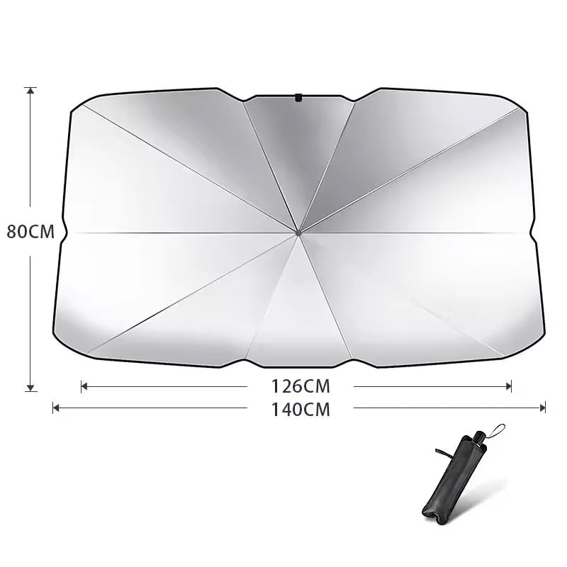 Araç İçi Ön Cam Güneşliği, Katlanabilir Şemsiye Şeklinde Otomobil Ön Cam Güneşliği,%99 Etkin Koruma, Otomobil, SUV, (140 X 79 CM) – MaviKutu
