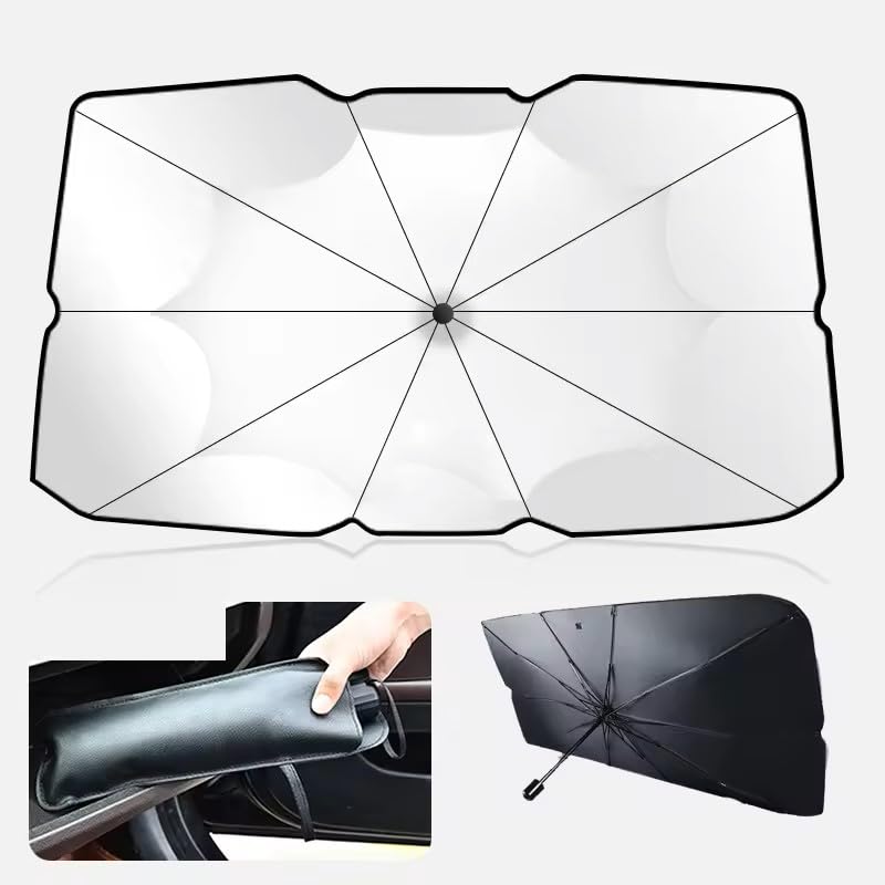 Araç İçi Ön Cam Güneşliği, Katlanabilir Şemsiye Şeklinde Otomobil Ön Cam Güneşliği,%99 Etkin Koruma, Otomobil, SUV, (140 X 79 CM) – MaviKutu