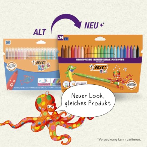 BIC Kids Kid Couleur Ultra Yıkanabilir Keçeli Boya Kalemi 24 Renk, Kolayca Çoğu Kumaştan Çıkar, Su Bazlı Keçeli Kalem – MaviKutu