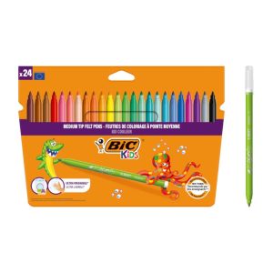 BIC Kids Kid Couleur Ultra Yıkanabilir Keçeli Boya Kalemi 24 Renk, Kolayca Çoğu Kumaştan Çıkar, Su Bazlı Keçeli Kalem – MaviKutu