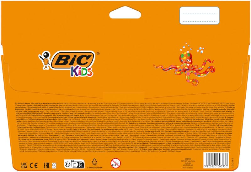 BIC Kids Kid Couleur Ultra Yıkanabilir Keçeli Boya Kalemi 24 Renk, Kolayca Çoğu Kumaştan Çıkar, Su Bazlı Keçeli Kalem – MaviKutu