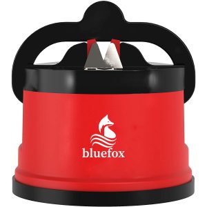 Bluefox Kırmızı PowerGrip'li Bıçak Bileyici – Vantuzlu Vakumlu, Serbest Ellerle Kullanılabilen Tungsten Carbide Bıçak Bileme Aleti – MaviKutu