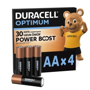 Duracell Optimum AA Alkalin Kalem Pil (4'lü Paket) 1,5V – LR6 MX1500 – MaviKutu