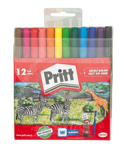 Pritt Keçeli Kalemler, çocuk dostu zararsız boya, su bazlı renkli kalem, silinebilir boya kalemi, dayanıklı kırtasiye malzemesi, 12 Renkli Paket – MaviKutu