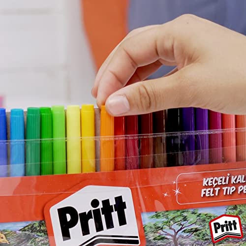 Pritt Keçeli Kalemler, çocuk dostu zararsız boya, su bazlı renkli kalem, silinebilir boya kalemi, dayanıklı kırtasiye malzemesi, 12 Renkli Paket – MaviKutu