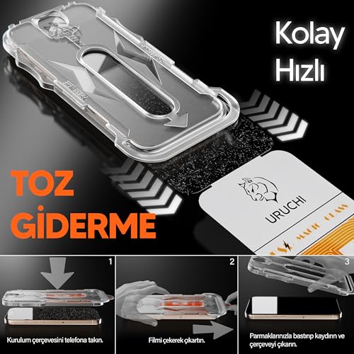 URUCHI Ekran Koruyucu iPhone 17e / 16e / 14/13 Pro / 13 İle Uyumlu PREMIUM Hizalama Aparatlı ve Takılırken Camın Altında Toz Bırakmayan Darbelere Karşı Ekstra Güçlü HD Ekran Koruyucu Cam – MaviKutu