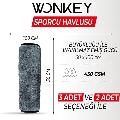 Wonkey Sporcu Fitness Antreman Havlusu 30×100 cm, Ultra Hafif ve Hızlı Kuruyan Mikrofiber Spor Havlu, Gym Boks Pilates Tenis Havlusu (2 Adet 30×100, Gri) – MaviKutu