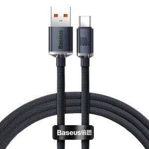 Baseus Crystal Shine USB-A – Type-C Hızlı Şarj Veri Kablosu 100W 5A 1,2M – Siyah (iPhone ile uyumlu değildir) – MaviKutu