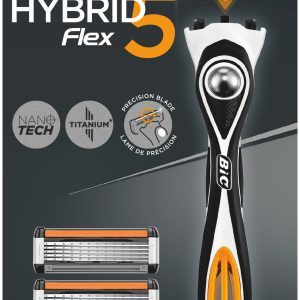 BIC Hybrid 5 Flex Erkek Tıraş Bıçağı 1 Sap ve 2 Yedek Başlık (5 Bıçak), 5 Nano Teknolojik Titanyum Bıçak, E Vitamini ile Zenginleştirilmiş Geniş Kayganlaştırıcı Bant – MaviKutu