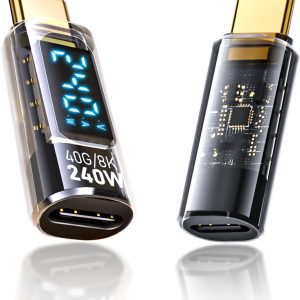Coverzone USB-C Güç Ölçer LED Ekranlı Adaptör 240W PD 3.1 Hızlı Şarj 40Gbps Veri 8K Video Destekli Type-C Erkek Dişi Dönüştürücü Voltaj Akım Watt Test Cihazı Tak Çalıştır Kompakt Tasarım | ZR1141 – MaviKutu