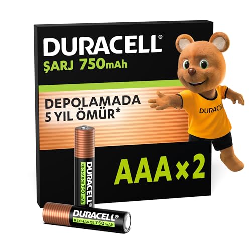 Duracell Şarj Edilebilir AAA Ince Kalem Pil (2'Li Paket) 750 Mah Nimh, 1000 Sarj Döngüsü, Önceden Sarj Edilmiştir – MaviKutu